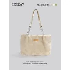 CEEEKAY inverno peludo de um ombro grande saco feminino 2025 novo estilo Popular pelúcia grande capacidade Commuter saco