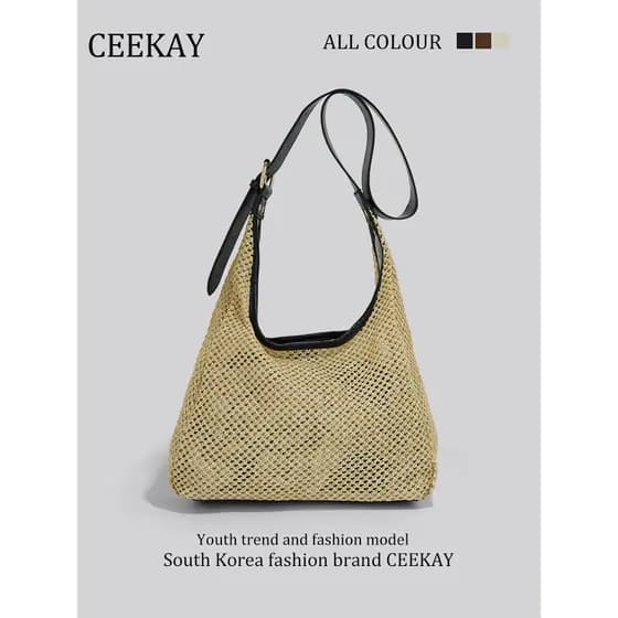 CEEEKAY bolsa Tote de férias à beira-mar, preguiçosa, sensação solta, bolsa de palha feminina 2026, novo estilo, bolsa m