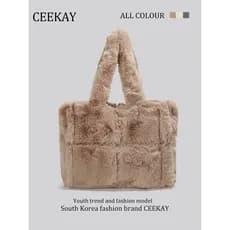 CEEEKAY nicho genuíno inverno peludo saco High-End peludo saco feminino 2025 novo estilo saco de pelúcia de um ombro