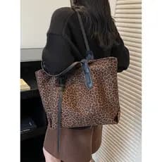 Camurça leopardo impressão saco feminino grande capacidade 2026 novo estilo outono inverno Retro bolsa de ombro estudant