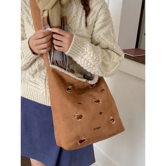 Bolsa de camurça feminina grande capacidade 2026 novo estilo outono inverno Retro pelúcia ombro saco do mensageiro Commu