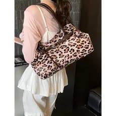 Doce estilo legal quente menina saco leopardo impressão sacola feminino nicho Design grande capacidade portátil bolsa de