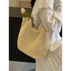 Bolsa tecida à mão de grande capacidade feminina 2025 novo estilo bolsa de palha praia férias bolsa de ombro bolsa Tote