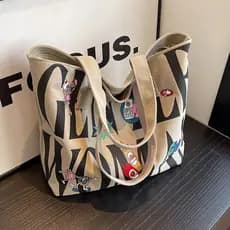 Carta bolsa de lona feminina grande capacidade 2026 nova sacola Casual estudante classe bolsa de ombro sacola