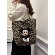 Bolsa feminina com estampa de leopardo, grande capacidade, 2025, nova boneca fofa de desenho animado, bolsa de ombro Cas