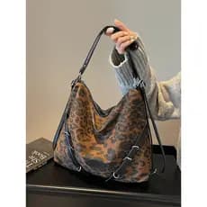 Retro leopardo impressão sacola feminina 2025 outono inverno novo estilo multifuncional mochila All-Match grande capacid