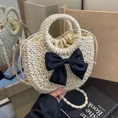 Arco saco de palha feminino 2025 verão novo estilo moda beira-mar férias praia saco francês nicho saco do mensageiro