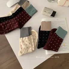 "Wuyu Forest" Japonês ins Retro Polka Dot Mid-Tube Meias Primavera Verão Meias Pilha com Bloqueio de Cores Estilo Preppy