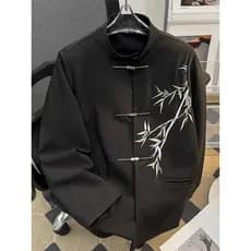 Novo estilo chinês gola alta Cuizhu bordado estilo étnico camisa de terno de montanha chinesa botão de avião masculino e