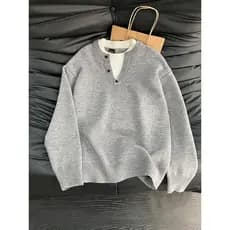 Falso de duas peças Breasted Henry colarinho camisola das mulheres dos homens outono inverno All-Match Casual macio cero