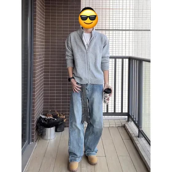 Cleanfit cinza gola dupla zíper camisola masculina estilo solto outono inverno malha Cardigan jaqueta americana na moda