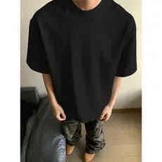 Branco cleanfit manga curta meninos verão americano pesado algodão camiseta pequeno decote frente ombro meia manga t @