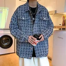 Jaqueta Houndstooth Estilo Xiaoxiang bf Design Nicho High-End Drape Fried Street Jaqueta masculina de tecido grande