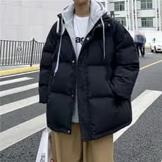 2026 inverno com capuz acolchoado jaqueta masculina versão coreana na moda Wear bonito Casual falso jaqueta de duas peça