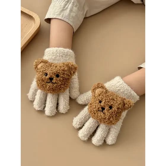 Pequeno urso luvas de bebê inverno quente pelúcia crianças cinco dedos outono inverno Handguards meninos meninas viagem