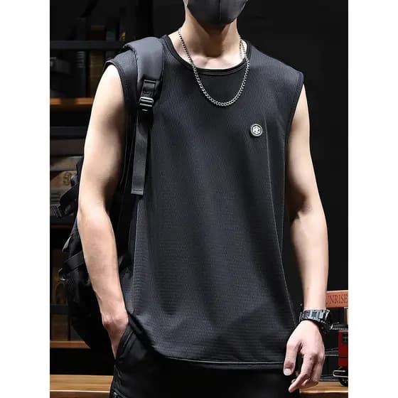 Colete esportivo de seda gelo masculino estilo fino verão tamanho grande esportes Fitness colete solto estiramento sem m