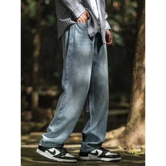 Calças de brim retas masculinas 2025 outono inverno americano calças casuais lavado Retro solto tamanho grande calças jo