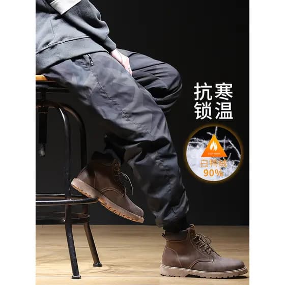 Calças de inverno masculinas, uso externo, pato branco, espessadas, além de calças masculinas, resistentes ao frio, à pr