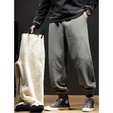 Inverno cordeiro velo calças masculinas mais gordura plus Size Casual solto calças de algodão mais velo grosso calças es