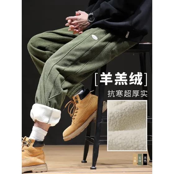 W inverno grande calças de algodão forro de lã engrossado Sweatpants masculino cordeiro velo calças quente veludo esport