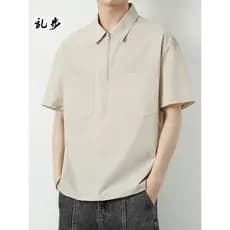 Camisa polo masculina com meio zíper 2026 verão Street Wear ins ao ar livre confortável lapela camisa Paul camisa de man