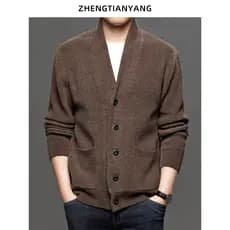 Com decote em V cor sólida botão camisola jaqueta Cardigan masculino outono inverno na moda versão coreana moda camisola