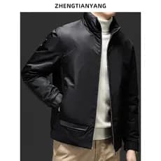 Leve ganso para baixo jaqueta masculina camelo para baixo velo enchimento inverno gola costura de couro branco ganso par
