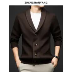 Dinheiro velho com lã camisola Cardigan masculino engrossado malhas jaqueta outono inverno gola de frutas verdes na moda
