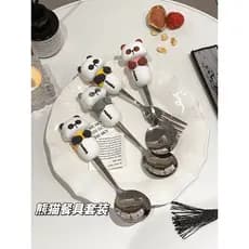 Colher pequena de Panda fofa, garfo doméstico de aço inoxidável de alto valor, colher de sobremesa, conjunto de talheres