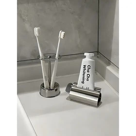 Rack de escova de dentes criativo rack de armazenamento de aço inoxidável banheiro bancada tubo de armazenamento espreme