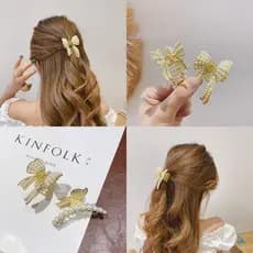 Arco pequeno Grab clip asa grampo de cabelo coreano elegante rabo de cavalo alto strass médio meia gravata cabelo tubarã