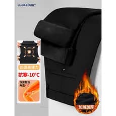 Forro de lã elástico de quatro lados calças casuais masculinas inverno engrossado solto em linha reta calças de negócios