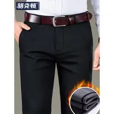W Calças casuais masculinas de inverno forro de lã espessamento roupas masculinas idosas de meia-idade pai calças de neg