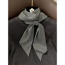 Coreano moda longo chanfrado lenço de seda Streamer preto branco xadrez All-Match pequeno cachecol primavera verão decor