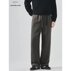 Forro de lã engrossado inverno quente calças casuais masculino solto cor sólida Sweatpants cortina reta All-Match renda