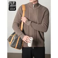 High-End sentimento moda tendência duplo zíper camisola jaqueta masculina inverno quente forro de lã engrossado malha Ca