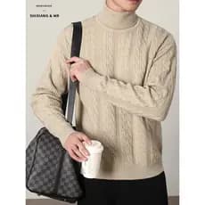 Suéter de gola alta listrado torcido suéter de malha interna masculino quente solto fundo High-End S