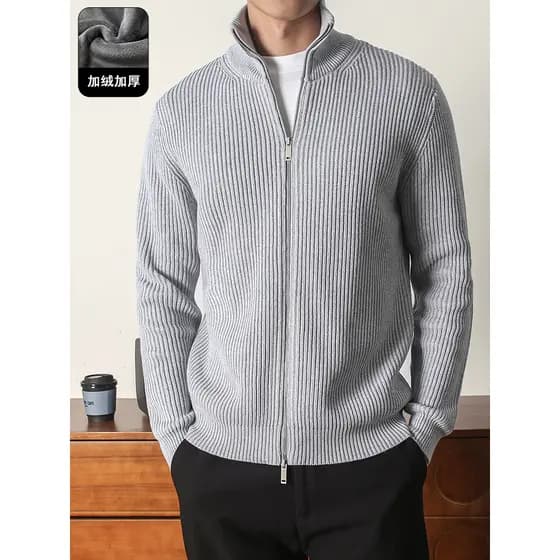 Máquina lavável Anti-Pilling puro algodão camisola jaqueta masculina inverno forro de lã engrossado quente duplo zíper c