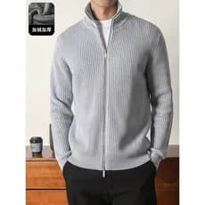 Máquina lavável Anti-Pilling puro algodão camisola jaqueta masculina inverno forro de lã engrossado quente duplo zíper c