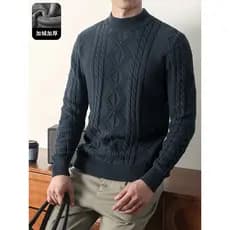 W inverno forro de lã engrossado quente meia gola alta camisola estilo masculino japonês Retro Bottoming camisola de mal