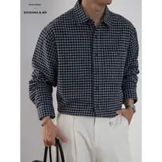 High-End japonês clássico Retro xadrez bolso camisa masculina outono novo estilo solto de manga comprida versão coreana
