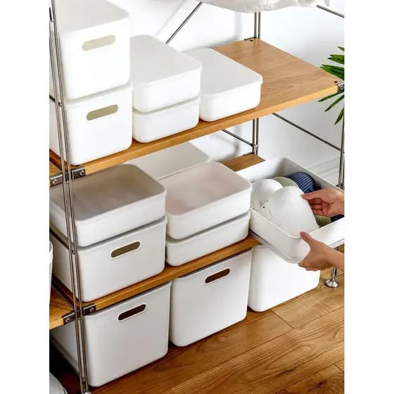 Caixa organizadora de cozinha, caixa de plástico para armazenamento de artigos diversos, com tampa, cesta de armazenamen