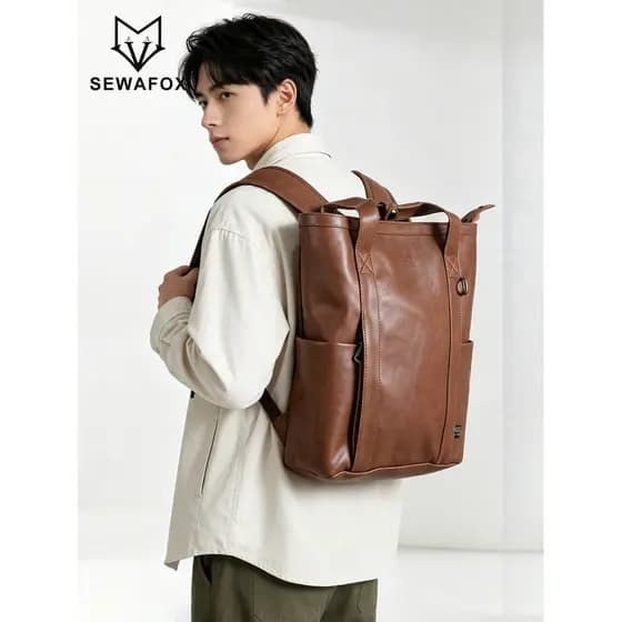 Mochila de couro masculina, bolsa de viagem de negócios, grande capacidade, bolsa de computador, lazer, viagem, estudant
