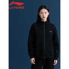 Li Ning jaqueta feminina 2026 novo estilo primavera outono estilo gola moletom solto Casual esportes topo preto Cardigan