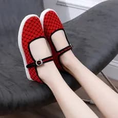 Fivela plana sola de pano sapatos mãe velho pequim respirável mulheres grávidas sapatos de confinamento vermelho preto p