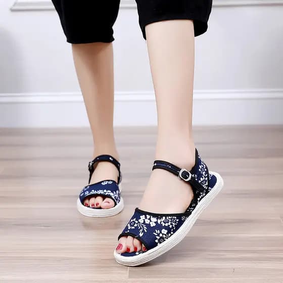 Sapatos de pano feminino verão Melaleuca sola sandálias chinelos feminino Retro azul branco pano sapatos femininos juven