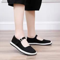 Senhoras velho pequim sapatos de pano preto feminino Melaleuca sola boca quadrada sapatos femininos linha pano sola arte