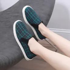 Sapatos femininos respiráveis de meia-idade jovem pequim Melaleuca sola artesanal sola de pano All-match xadrez verde es