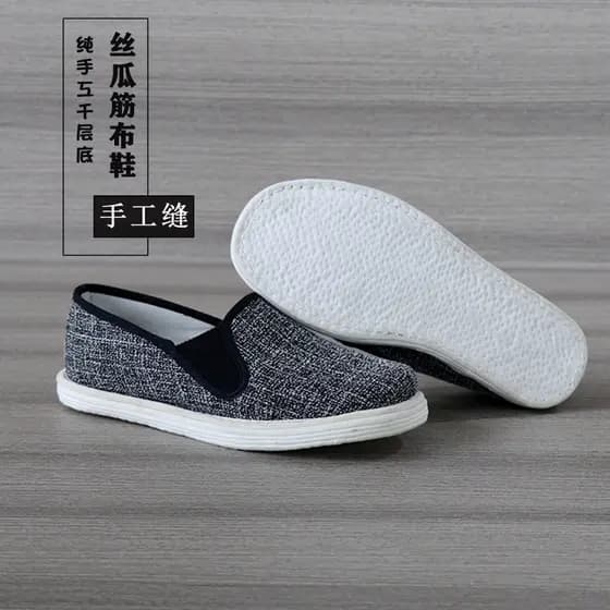 Sapatos de pano feitos à mão puro masculino cinza algodão linho primavera outono linho Melaleuca sola sapatos masculinos