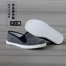 Sapatos de pano feitos à mão puro masculino cinza algodão linho primavera outono linho Melaleuca sola sapatos masculinos